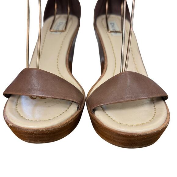 Dune Brown Leather Womens Platform Wedge Ankle Strap Sandals Shoes sz 38 / 8 - Picture 7 of 15